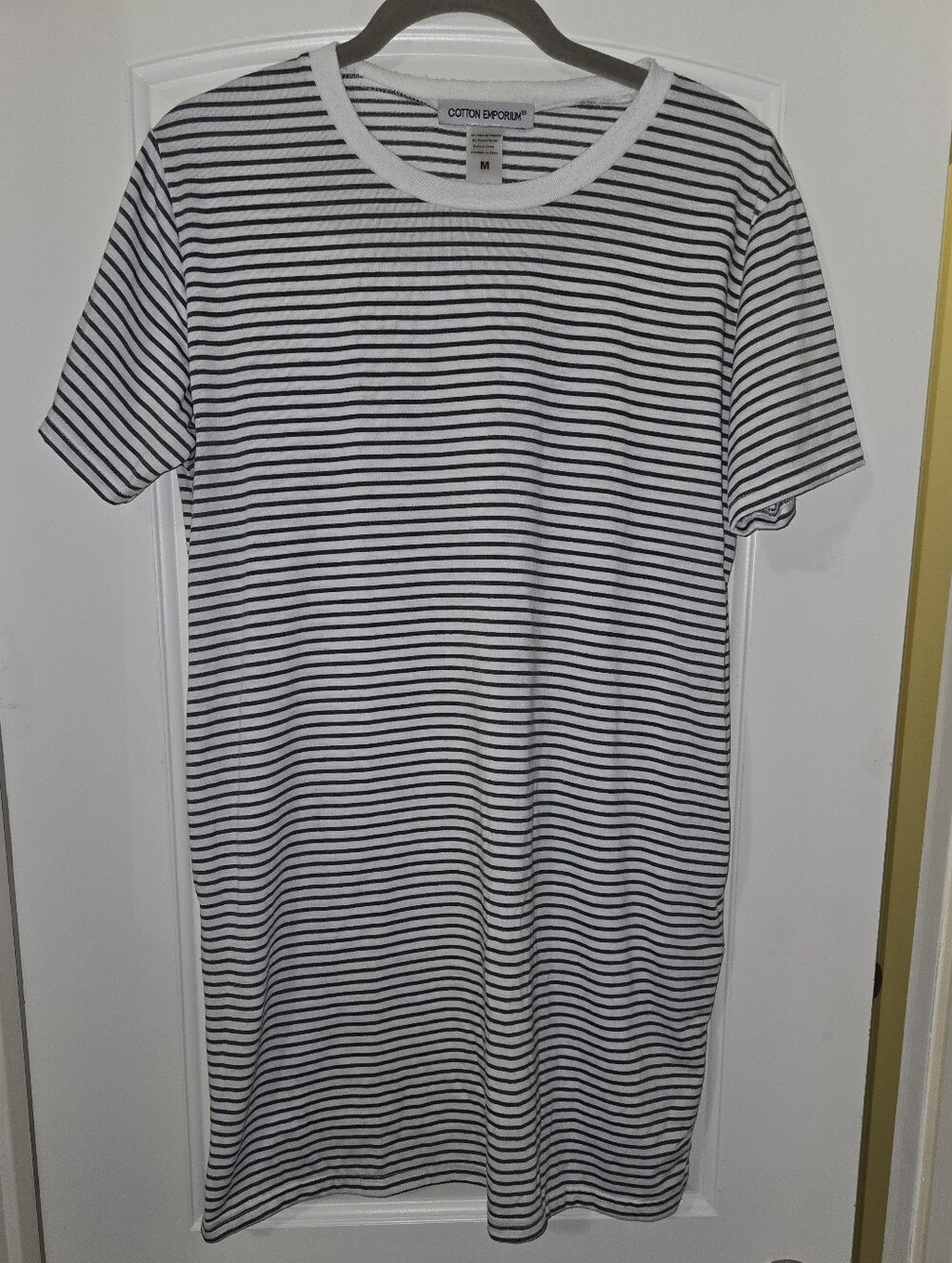 Cotton Emporium Tshirt Dress With White & Black Narrow Stripes